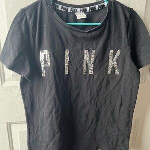 Victoria's Secret PINK Black Tee with Silver Accents